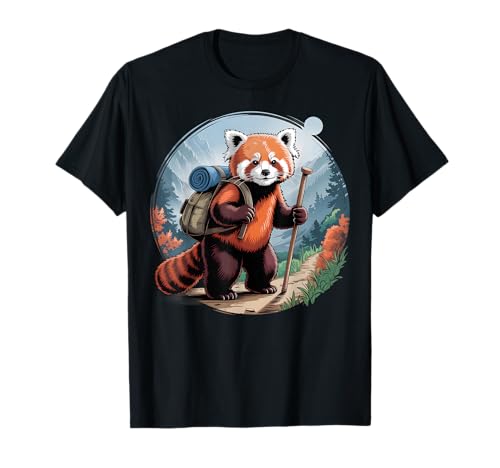 Niedlicher roter Panda-Wander-Entdecker mit Rucksack T-Shirt von Adventure Hiking Nature Animal Trek