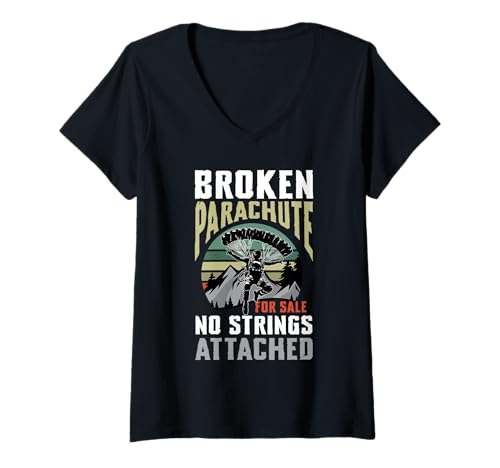 Damen Abenteuer Humor Fallschirm Berge Spaß T-Shirt mit V-Ausschnitt von Adventure Humor Parachute Mountains Fun