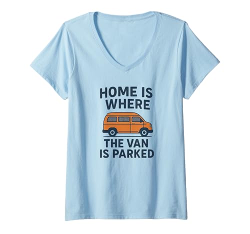 Damen Zuhause ist da, wo der Van geparkt ist Van Adventure T-Shirt mit V-Ausschnitt Damen Zuhause ist da, wo der Van geparkt ist Van Adventure T-Shirt mit V-Ausschnitt von Adventure Lover Stuff
