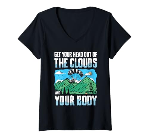 Damen Adventure Mountain Sky Fallschirm-Fans T-Shirt mit V-Ausschnitt Damen Adventure Mountain Sky Fallschirm-Fans T-Shirt mit V-Ausschnitt von Adventure Mountain Sky Parachute Enthusiasts