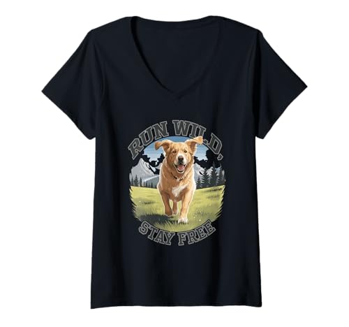 Damen Lustiger Hund Natur Outdoor T-Shirt mit V-Ausschnitt Damen Lustiger Hund Natur Outdoor T-Shirt mit V-Ausschnitt von Adventure Nature Freedom Outdoor Wildlife