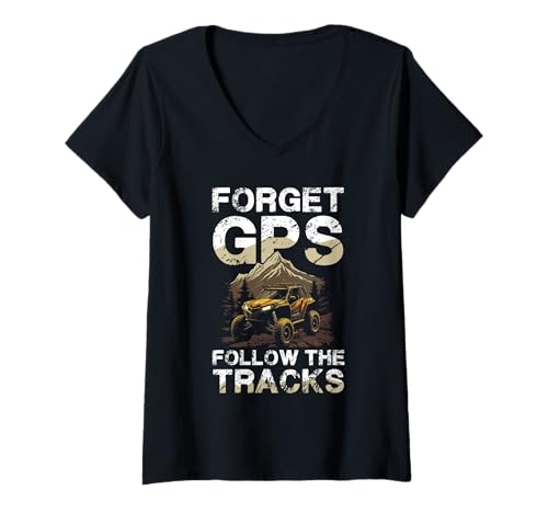 Damen Vergessen Sie GPS Follow The Tracks Offroad Spirit T-Shirt mit V-Ausschnitt Damen Vergessen Sie GPS Follow The Tracks Offroad Spirit T-Shirt mit V-Ausschnitt von Adventure Offroad All Terrain Explorer