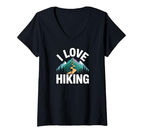 Damen Ich liebe Wandern, Bergabenteuer, Design T-Shirt mit V-Ausschnitt Damen Ich liebe Wandern, Bergabenteuer, Design T-Shirt mit V-Ausschnitt von Adventure Outdoors Enthusiasts Hiking Trails