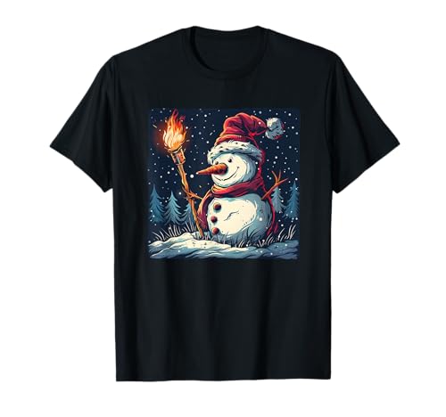 Führende Fackel Schneemann für eine gemütliche Winternacht T-Shirt von Adventure Snowman with Torch