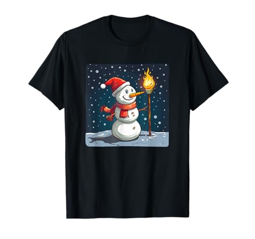 Schneemann hält Fackel für einen warmen Wintergeist T-Shirt von Adventure Snowman with Torch