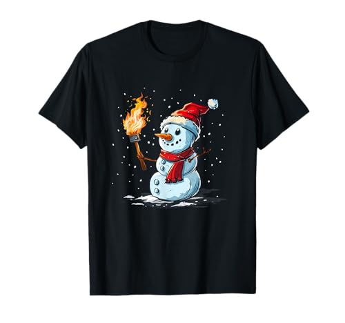 Schneemann mit Fackel für einen Hellen Winterweg T-Shirt von Adventure Snowman with Torch