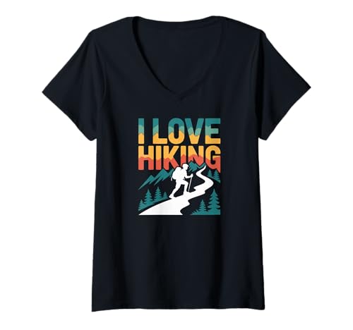 Damen Ich Liebe Wandern, malerische Bergtouren T-Shirt mit V-Ausschnitt Damen Ich Liebe Wandern, malerische Bergtouren T-Shirt mit V-Ausschnitt von Adventure Trails Enthusiasts Nature