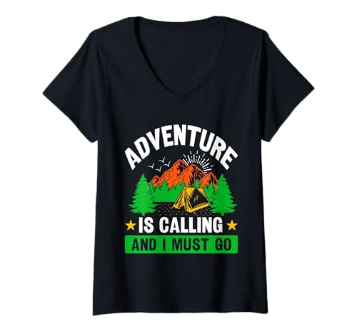 Damen Das Abenteuer Ruft und ich muss gehen T-Shirt mit V-Ausschnitt von Adventure is Calling and I Must Go