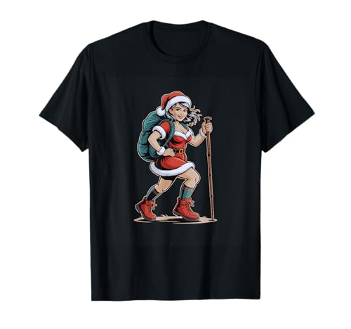 Weihnachten Wandern Lustiges Weihnachtsmann-Mädchen Wanderer Urlaub Abenteuer T-Shirt von Adventure & Trekking Tee | Outdoorsy Xmas Gift