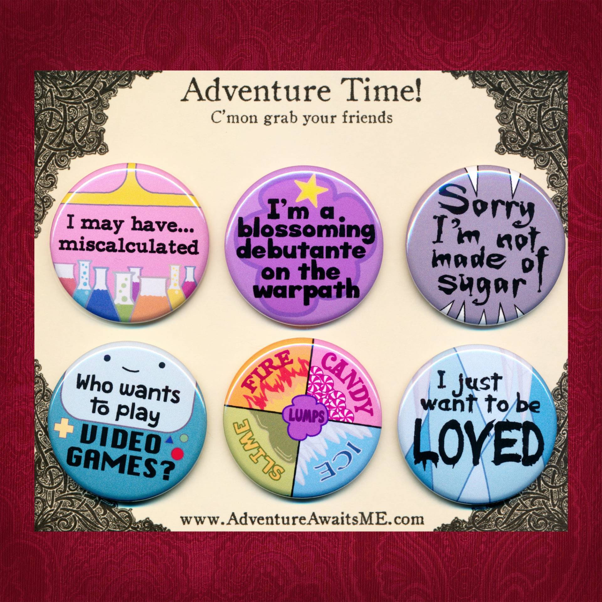 Adventure Time Button Set 2 - Pins Anstecker Lumpy Space Prinzessin Bubblegum Marceline Bmo Videospiele Ice King Elemente Schleim Feuer Adventure Time Button Set 2 - Pins Anstecker Lumpy Space Prinzessin Bubblegum Marceline Bmo Videospiele Ice King Elemente Schleim Feuer von AdventureAwaitsUs