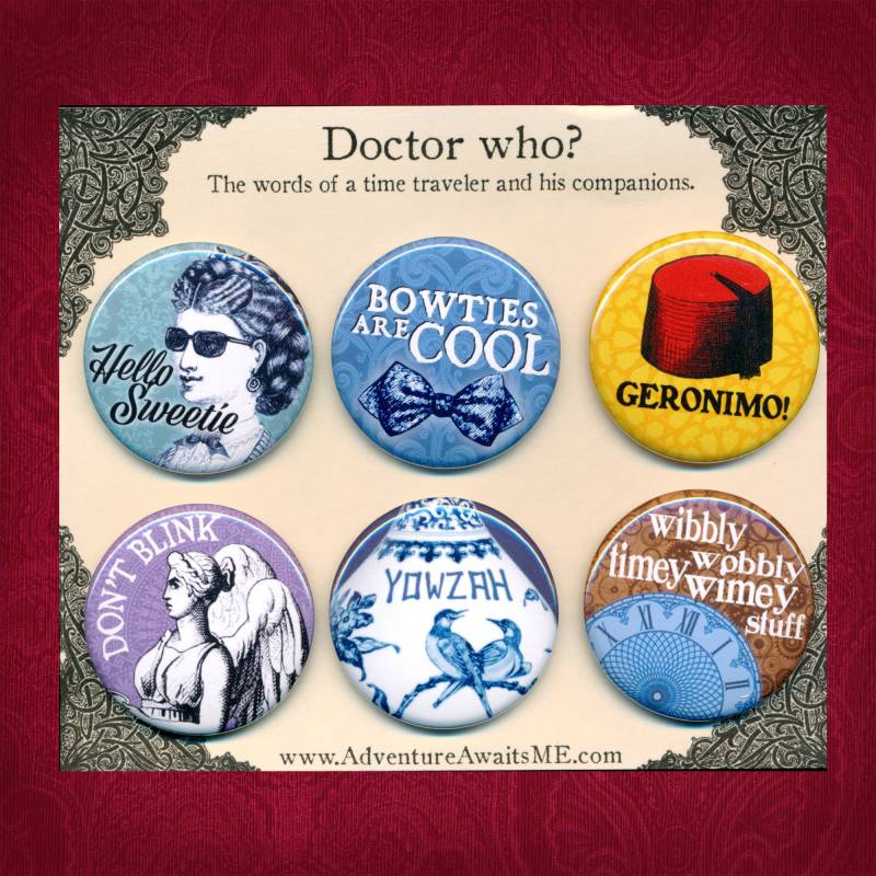 Doctor Who Button Set - Dr Fluss Fliegen Geronimo Weinen Nicht Weinen Engel Zeitreisender Anstecknadeln Whovian Iowzah Wibbly Fez Doctor Who Button Set - Dr Fluss Fliegen Geronimo Weinen Nicht Weinen Engel Zeitreisender Anstecknadeln Whovian Iowzah Wibbly Fez von AdventureAwaitsUs