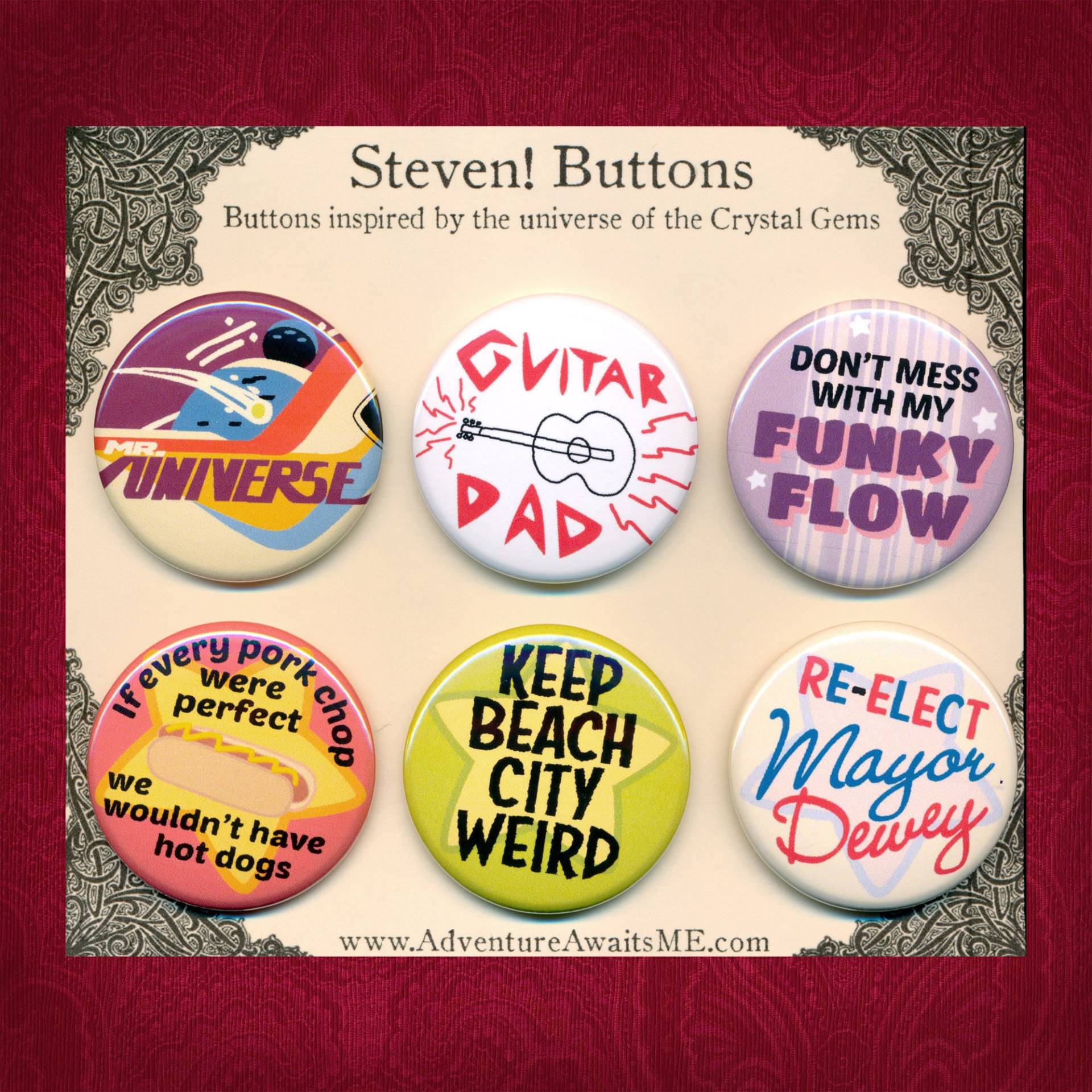 steven Universe Pinback Button Set - Buttons Mit Zitaten Greg Gitarre Dad Funky Flow Keep Beach City Dirty Mayor Dewey Crystal Gems steven Universe Pinback Button Set - Buttons Mit Zitaten Greg Gitarre Dad Funky Flow Keep Beach City Dirty Mayor Dewey Crystal Gems von AdventureAwaitsUs