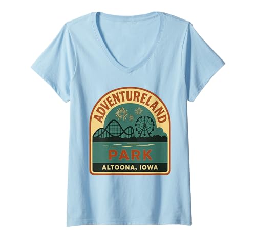 Damen Adventureland Park Trikot Altoona Iowa Retro Rides Fireworks T-Shirt mit V-Ausschnitt Damen Adventureland Park Trikot Altoona Iowa Retro Rides Fireworks T-Shirt mit V-Ausschnitt von Adventureland Park Tee Shirts for Iowa Thrill Fans