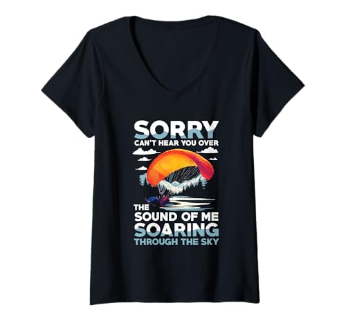 Damen Gleitschirmfliegen T-Shirt mit V-Ausschnitt Damen Gleitschirmfliegen T-Shirt mit V-Ausschnitt von Adventurous Paragliding Enthusiast Vibes