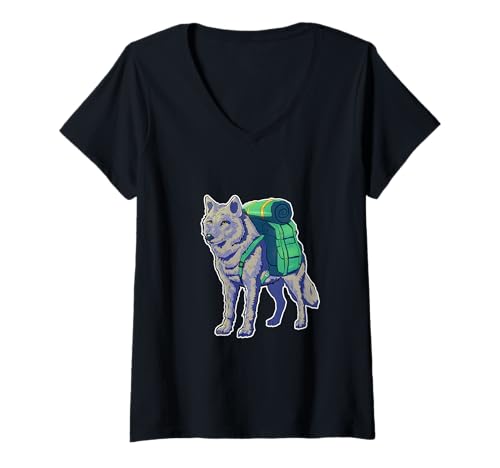 Damen Wolf Abenteuer mit Rucksack Wandern Wanderer Reisen Erkunden T-Shirt mit V-Ausschnitt Damen Wolf Abenteuer mit Rucksack Wandern Wanderer Reisen Erkunden T-Shirt mit V-Ausschnitt von Adventurous Wolf Backpacking Journey