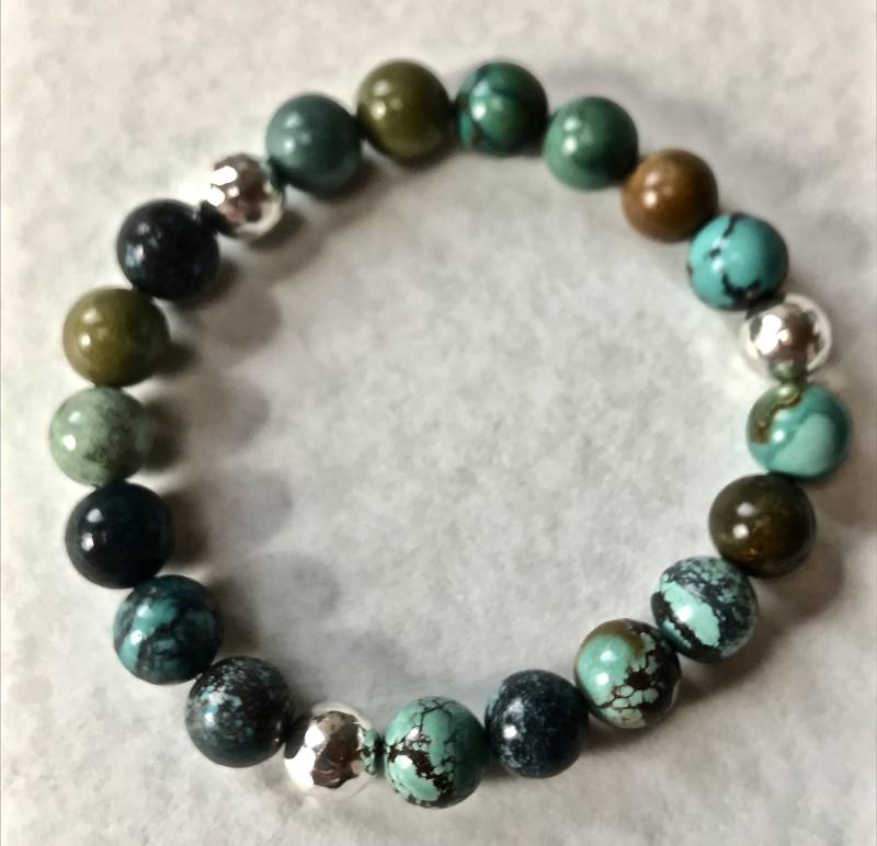 Antikes Türkis Und Gehämmertes Sterling Silber Armband von Adyllic