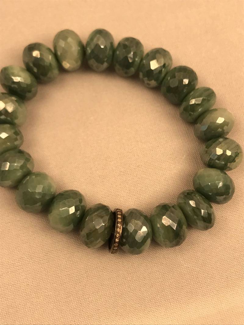 Natürliche Grüner Mondstein Und Diamant Armband von Adyllic
