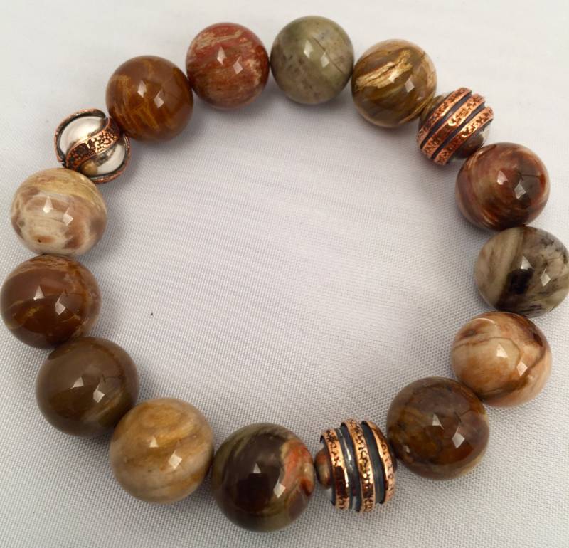 Regenbogen Holz Opalite Armband Mit Sterling Silber Und Kupfer Akzenten von Adyllic