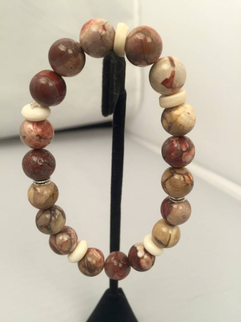 Vogelaugen Achat Armband Mit Sterling Silber Und Knochen von Adyllic