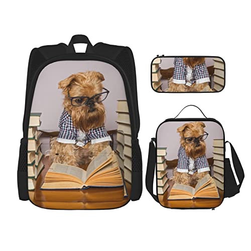 AeRko 3-teiliges Set mit niedlichem Hund bedruckt Jungen Rucksack Lunchbox Federmäppchen Set verstellbare Schulter 40,6 cm Rucksäcke (Farbe: B) von AeRko