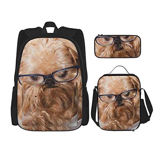 AeRko 3-teiliges Set mit niedlichem Hund bedruckt Jungen Rucksack Lunchbox Federmäppchen Set verstellbare Schulter 40,6 cm Rucksäcke (Farbe: C) von AeRko