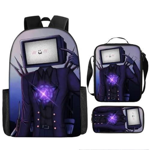 AeRko Skibidi Wiki Rucksack Uhr Mann Rucksack Monitor Mann Reise Tagesrucksäcke Reißverschluss Packbag Federmäppchen 3-teiliges Set (Farbe: A2) von AeRko