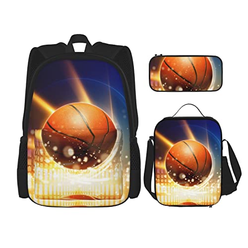 AeRko Teen Basketball Schulrucksack Mittagessen Tasche Stifttasche Sets 3D gedruckt leichter Tagesrucksack für Jungen Mädchen (Farbe: A) von AeRko