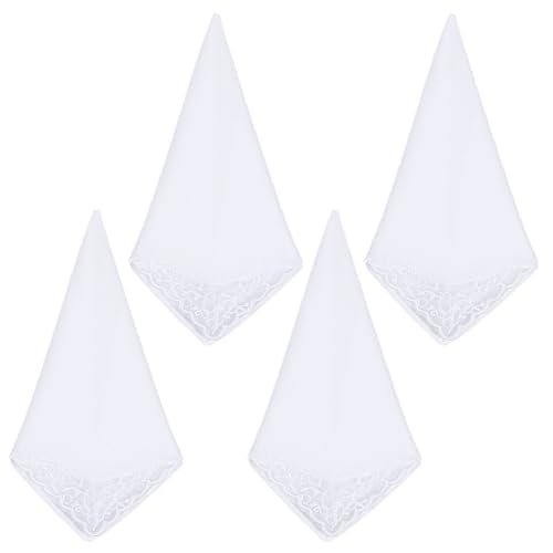 Aeaocvo 4 Stück Weiß Taschentücher, Stofftaschentücher Damen Herren, Weiche Baumwolltaschentücher für Hochzeiten, Bestickte Spitzentaschentücher für Nachmittagstee-Partys von Aeaocvo