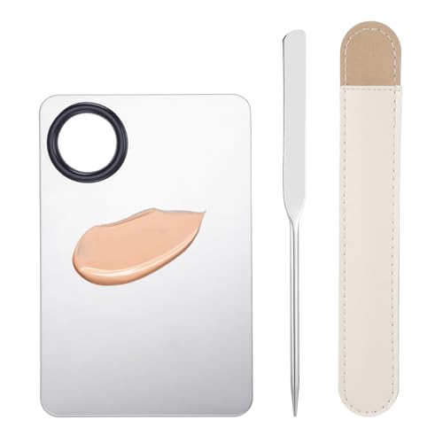 Make Up Palette, Makeup Spatel und Paletten Set, edelstahl palette makeup, Edelstahl Make-up Mischpalette mit Spatel Werkzeug für Foundation Lidschatten Lippenstifte Nagelkunst von Aeaocvo