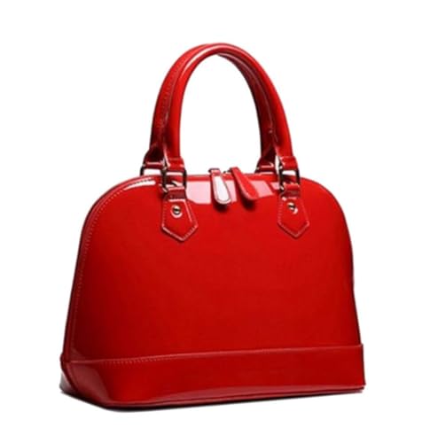 Kuppeltasche aus Lackleder, mit Reißverschluss, mehrere Taschen, glänzend, großer Griff oben, Rot/Ausflug, einfarbig (Getaway Solids) von Aebecede