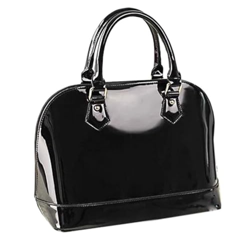 Kuppeltasche aus Lackleder, mit Reißverschluss, mehrere Taschen, glänzend, großer Griff oben, Schwarz Kuppeltasche aus Lackleder, mit Reißverschluss, mehrere Taschen, glänzend, großer Griff oben, Schwarz von Aebecede