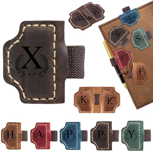 Lesezeichen mit Stifthalter, personalisierbar, magnetisches Leder-Lesezeichen mit 26 Buchstaben, personalisierbar, Geschenke für Buchliebhaber, Leser, Reisende, Leder-Lesezeichen (Dunkelbraun, X) von Aebgsa