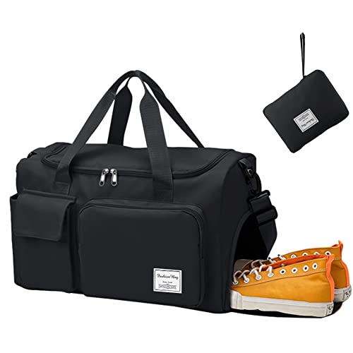 Aedcbaide Reisetasche, Faltbare Sporttasche mit Schuhlager, leichte Sporttragetasche, wasserdichte Weekender-Übernachtungstasche für Damen und Herren, Trocken- und Nasstrenntasche(schwarz) von Aedcbaide