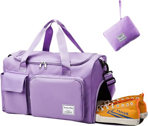 Aedcbaide Reisetasche, Faltbare Sporttasche mit Schuhlager, leichte Sporttragetasche, wasserdichte Weekender-Übernachtungstasche für Damen und Herren, Trocken- und Nasstrenntasche für den Sport(Lila) von Aedcbaide