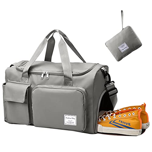 Sporttasche Damen, Große Handgepäck Tasche Weekender Schwimmtasche Wasserdicht Travel Duffle Bag Fitnesstasche Trainingstasche Frauen(Hellgrau) von Aedcbaide