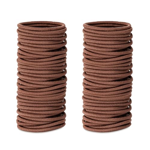 Aegero Elastische Haargummis für dickes Haar, keine Beschädigung, Pferdeschwanz-Halter, elastisches Band für Damen, Herren und Mädchen (4 mm, Braun), 100 Stück von Aegero