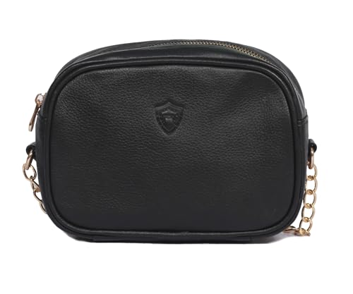 Aegis leather Damen Mini Crossbody Bag - Echtes Leder RFID Handy Geldbörse mit Kettenriemen Reisebereit Kleine Abendtasche (Schwarz) von Aegis leather