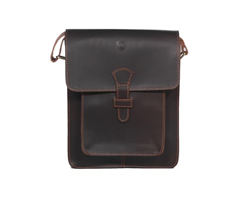 Aegis leather Herren Crossbody Messenger Bag - 100% echtes Leder Schultertasche (Vintage Brown) mit RFID-blockierendem Futter, verstellbarem Gurt, ideal für Reisen, Arbeit & Alltag von Aegis leather