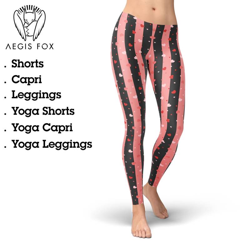 Rosa Herz Leggings, Schwarz Gestreifte Valentinstag Activewear von AegisFox