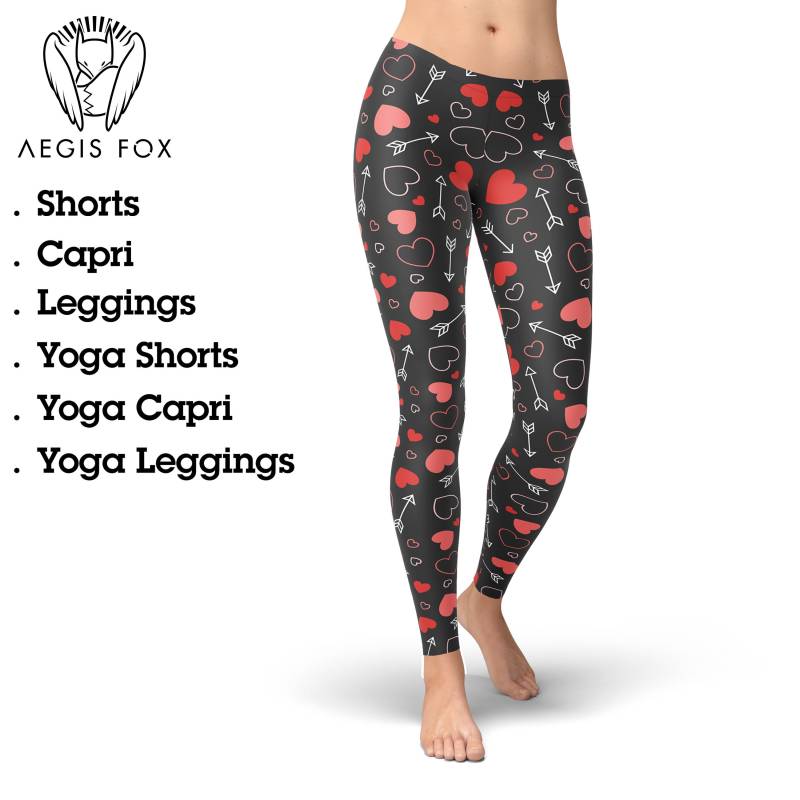 Valentinstag Leggings Mit Rotem Herz Pfeil Muster - Athleisure Wear von AegisFox