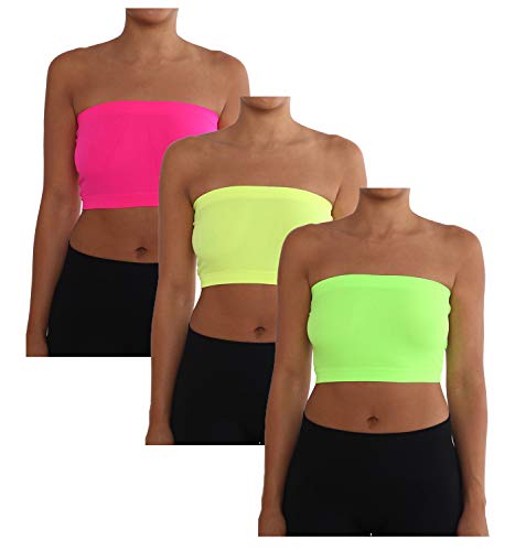 Aekonami Damen Combo Pack One Size Trägerloser Base Bra Layer Bandeau Nahtlos Tube Top Regular and Plus Size, neon grün-neon gelb-neon pink, Medium von Aekonami