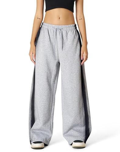Aelfric Eden Baggy Jogginghose Damen Graffiti-Herz Freizeithose Baumwolle Kordelzug Sweatpants Graue Sporthose mit Taschen Grau M von Aelfric Eden