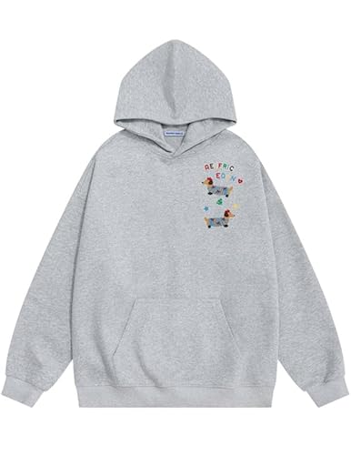 Aelfric Eden Cartoon Dog Hoodie Herren Christmas Dog Print Hoodie Oversized Kapuzenpullover Weihnachten Sweatshirt Y2K Hoody mit Kapuze Vintage Hooded Oberteile Streetwear Grau S von Aelfric Eden