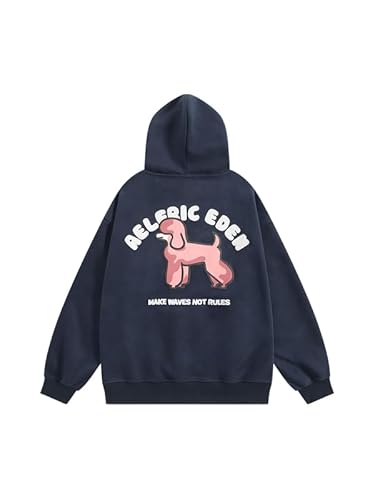 Aelfric Eden Cute Poodle Hoodie Herren Oversized Kapuzenpullover Damen Y2K Langarm Unisex Sweatshirt Vintage Hoody mit Kapuze Basic Muster Hooded Sport Oberteile Streetwear Pullover Marineblau, S von Aelfric Eden