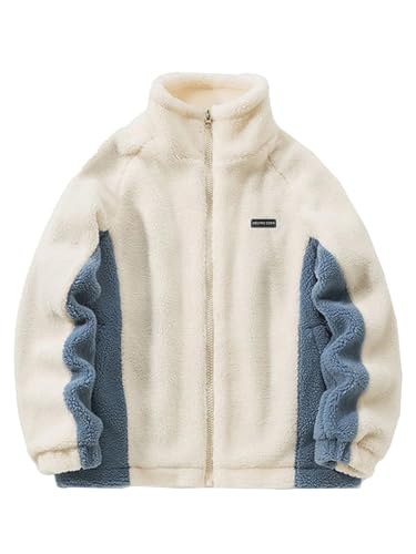 Aelfric Eden Herren Fleecejacke Damen Winter Teddyfleece Jacke Einfarbig Reißverschluss Outdoor Sherpa Jacke Wintermantel mit Stehkragen Weiß, S von Aelfric Eden
