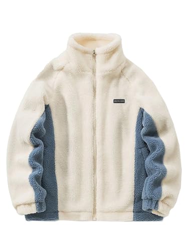 Aelfric Eden Herren Fleecejacke Damen Winter Teddyfleece Jacke Einfarbig Reißverschluss Outdoor Sherpa Jacke Wintermantel mit Stehkragen Beige, XL von Aelfric Eden