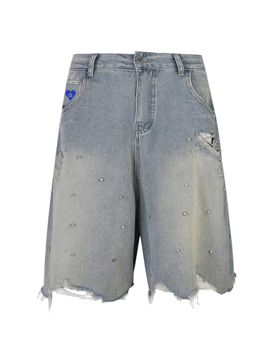 Aelfric Eden Damen Jeans Shorts Herren Baggy Jorts Unisex Rhinestone Jeansshorts Sommer Weites Bein Denim Kurze Hosen Y2K Streetwear Blau, 28 Aelfric Eden Damen Jeans Shorts Herren Baggy Jorts Unisex Rhinestone Jeansshorts Sommer Weites Bein Denim Kurze Hosen Y2K Streetwear Blau, 28 von Aelfric Eden