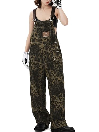 Aelfric Eden Damen Latzhose Jeans Sommer Overall Leopard Jumpsuit Hosen Denim Oversize Boyfriend Comfy Braun XS von Aelfric Eden