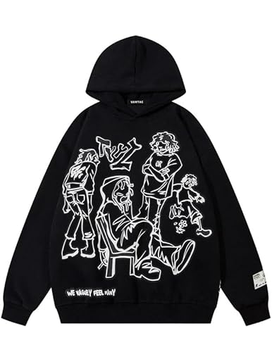 Aelfric Eden Unisex Oversized Hoodies Damen Graphic Kapuzenpullover Herren Baumwoll Pullover Streetwear Hip Hop Sweatshirt Schwarz M von Aelfric Eden
