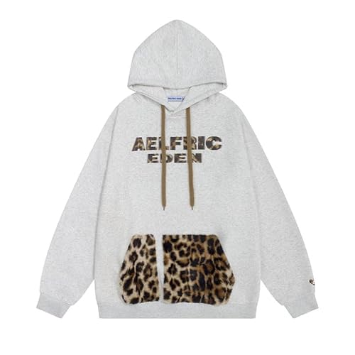 Aelfric Eden Damen Oversized Hoodies Unisex Kapuzenpullover Leopard Graphic Sweatshirt mit Taschen Herbst Winter Streetwear Pullover Grau XL von Aelfric Eden